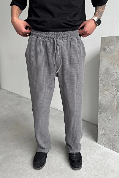 yung Gri Bol Kalıp Triko Pantolon