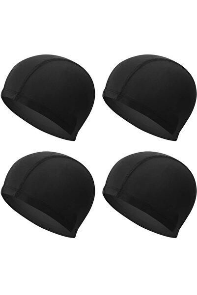 MUBX 4 bucăți șapcă neagră din pânză din lycra șapcă de piscină șapcă de înot de mare