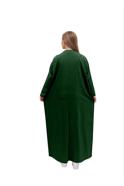 Generic Dark green abaya with shoulder embroidery