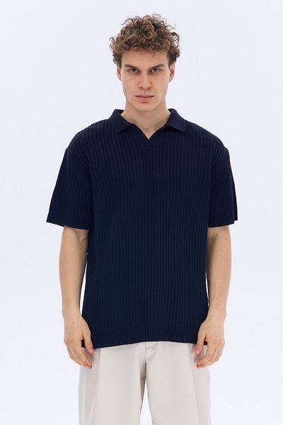 İLKCET MODA Ανδρικό πλεκτό μπλουζάκι με λαιμόκοψη V Oversize