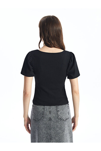 LC Waikiki Izr New Season Square Neck Plain Short Sleeve Crop Women's Blouse