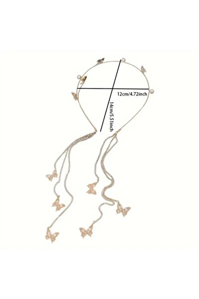 GlassySKY (Gold) Stylish Pearl and Butterfly Birthday/Party/Henna/Wedding/Graduation/Maternity Hair Accessory Crown