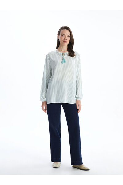 LC Waikiki LCW Bağlamalı Yaka Çizgili Kadın Bluz