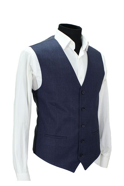 MENTOR REGALO Men's Vest V-Collar Navy Blue White Plaid 160647