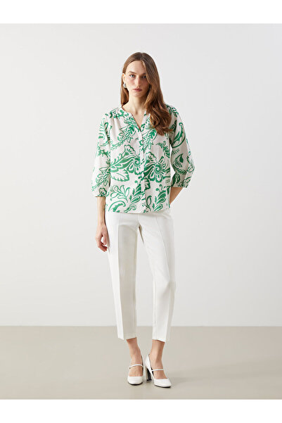 LC Waikiki Γυναικεία μπλούζα με φλοράλ γιακά