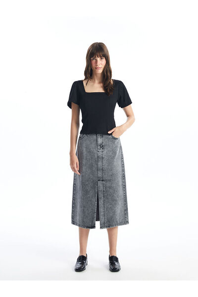 LC Waikiki Izr New Season Square Neck Plain Short Sleeve Crop Women's Blouse