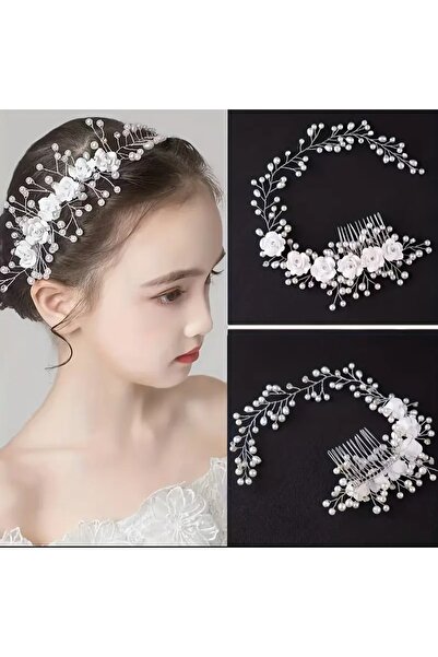 GlassySKY إكسسوار شعر أنيق مزين باللؤلؤ والزهور لعيد الميلاد/الحفلة/الحناء/تا...