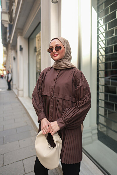 LOCCO Women's Skirt Pleated Brown Shirt