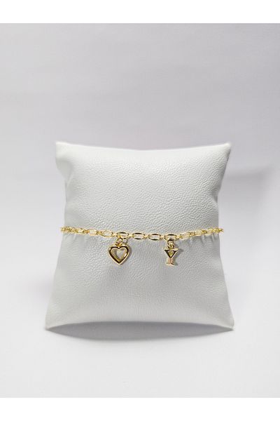 Judas Takı Gold Mini Heart and Mini Letter Bracelet