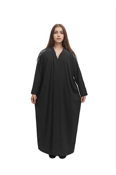Generic Black abaya with shoulder embroidery