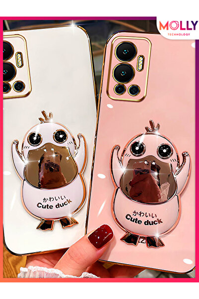 Molly Water Green Cute Duck Stand Edge Gold Detailed Luxury Silicone Case for Infinix Hot 12