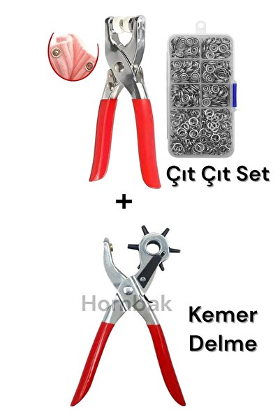 Hombak 2li Set 50 Set Çıtçıt ve 6 Farklı Boyutta Kemer Delme Pensesi