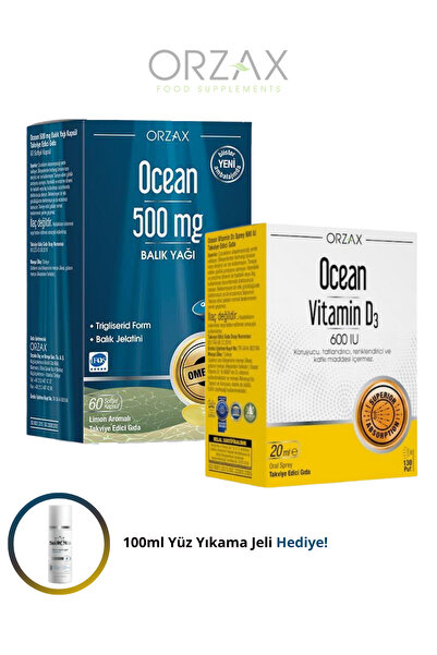 Ocean Omega-3 500mg 60 Softgel - D3 Vitamini 600IU 20ml (Omega 3 ve D3 Vitami...