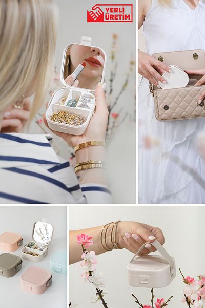 Peraye House by House White Mini Makeup Bag - with Mirror Inside