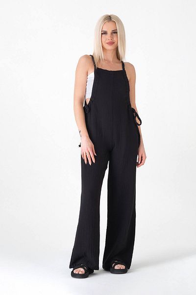 Fashion Showcase Salopet de muselină 100% bumbac Summer Casual - Negru