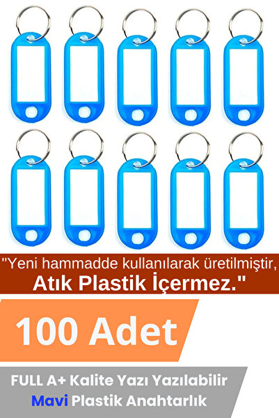 AlGeliyo Plastik Anahtarlık Etiket Kimlik Isimlik Yazı Yazmalık Emlakçı Anahtarlığı Mavi Renkli 100 Adet