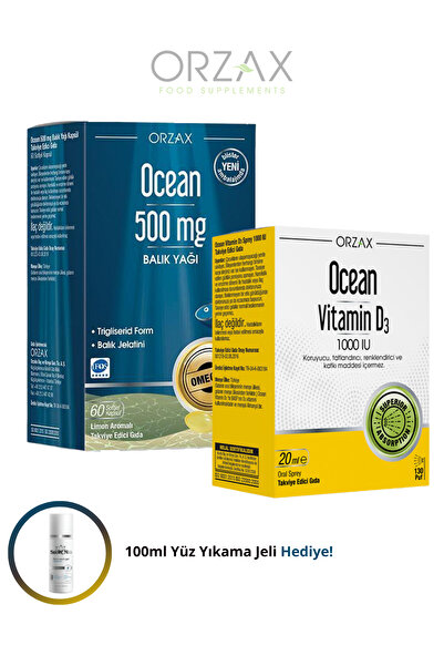 Ocean Omega-3 500mg 60 Softgel - D3 Vitamini 1000IU 20ml (Omega 3 ve D3 Vitam...