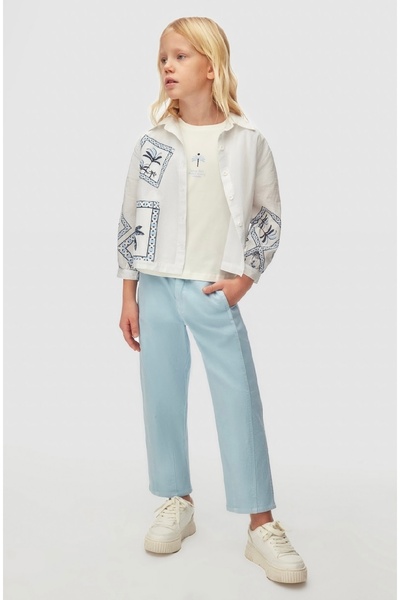 nk kids LİMİ kız çocuk yumuşak dokulu keten gömlek pantolon esnek t-shirt 3 p...