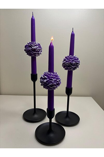 Usta Mum 1 Adet Mor Şakayıklı Şamdan Mum - Konsept Tasarım Ortası Çiçekli Şam...