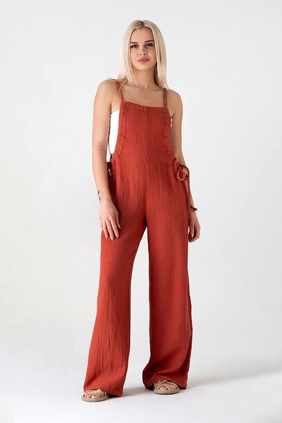 Fashion Showcase Καλοκαιρινό Χαλαρό 100% Βαμβάκι Ισοδύναμο - Κεραμιδί Χωρίς Τόνους Μουσλίν Σαλοπέτα