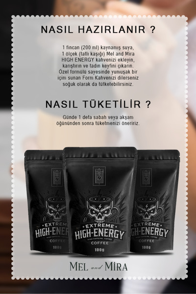Mel and Mira Extreme High Energy Coffee 100g, 3 Kat Kafeinli Özel Formül | Arabica – Robusta – Kakao – Guarana