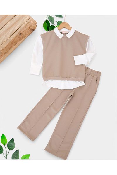 Egelite Girl's Slim Fit Longs Polyester Milk Dress Suit 3 Pieces
