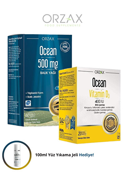 Ocean Omega-3 500mg 60 Softgel - D3 Vitamini 400IU 20ml (Omega 3 ve D3 Vitami...