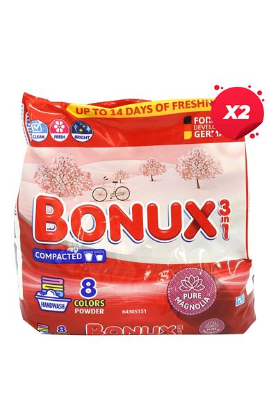 Bonux X2 - BONUX HAND WASH DETERGENT 400G 3IN1 PURE MAGNOLIA 8 WASHES