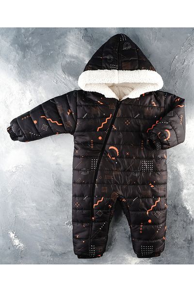 DUBLİNO KİDS New Sky Stone and Geometric Figures Zipper Hooded Men's Welsoft Cosmonaut Jumpsuit