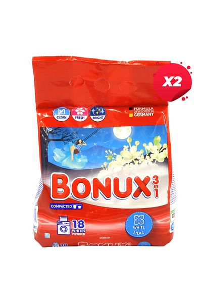 Bonux X2 - DETERGENT AUTOMAT BONUX 1,17KG ALB LILIAC 18 SPĂLĂRI