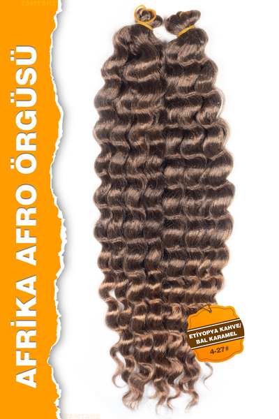 TAM TARZ AFRİKA AFRO DALGASI FİBER SENTETİK SAÇ - ETİYOPYA KAHVE/BAL KARAMEL