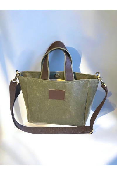 Nuggita Mini Boy Mıknatıslı Mumlu Kanvas Haki Rengi El Çantası / Çapraz Askıl...