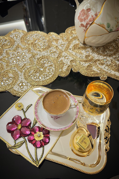 bibashka Koyu pembe Çiçek işlemeli 2li kokteyl peçete