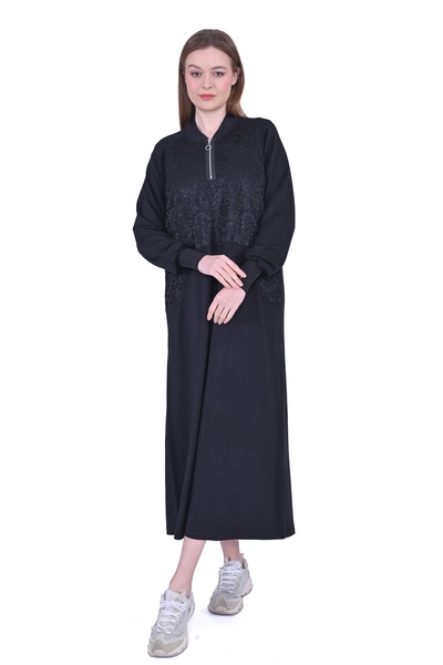 Invee Two Thread Dress with Lace Detail - Black