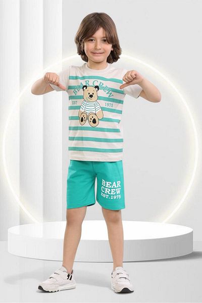 ruhaay Summer Short-Sleeved Shorts with Cute Bear Crew Print Children's Bottom and Top Set
