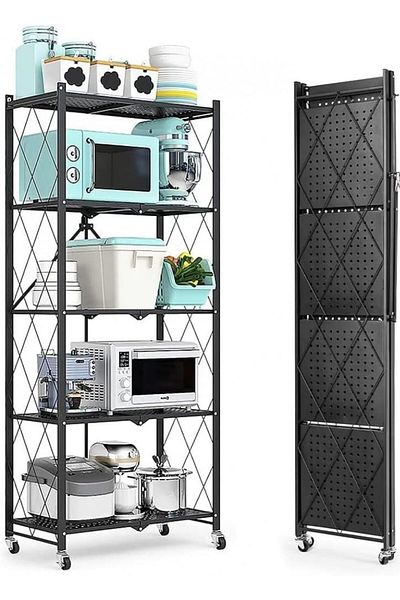 Generic 5-Tier Metal Folding Kitchen Storage Rack in Black