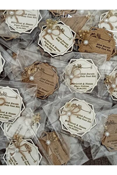 aytulereltasarım 25 Adet Ahşap magnet altıgen Söz, Nişan, Kına, Nikah, Bebek ...