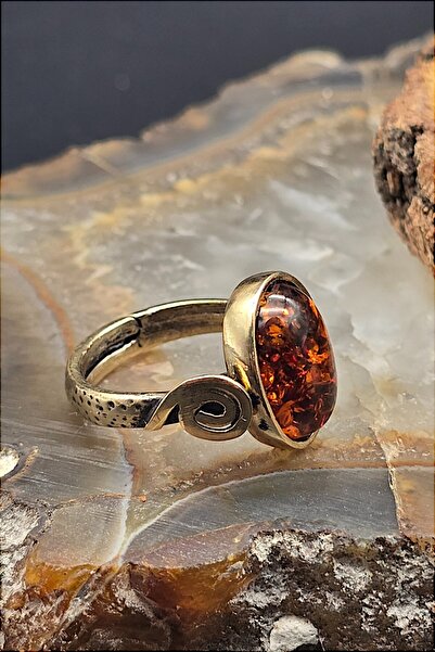 NBS Beautiful Naturel Stones Bakır Kehribar Trend Tasarım Kaliteli Yüzük Ayarlanabilir ( Hediye , Özel Gün , Trend )