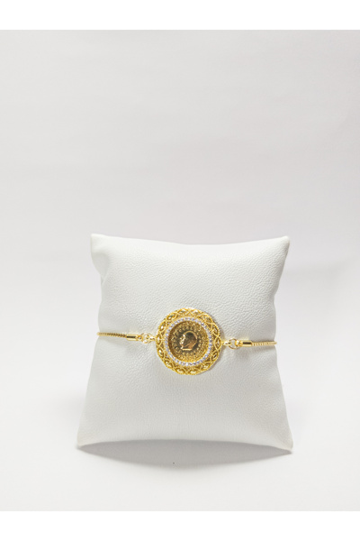 Judas Takı Asansörlü Zirkon Taşlı Gold Çeyrekli Bileklik