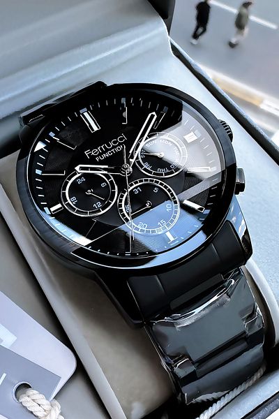 Ferrucci Function Men's Wristwatch 3Atm Waterproof Black Color Steel Cord Gift Bracelet Fre2049C4