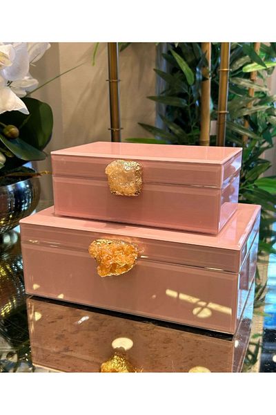veraev Decorative Box Set of 2 Glass with Natural Stone