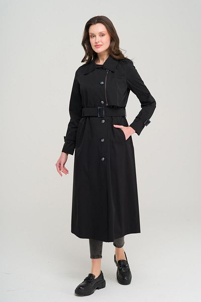 Olcay Unlined Trench Coat with Zipper and Epaulettes Black 6697