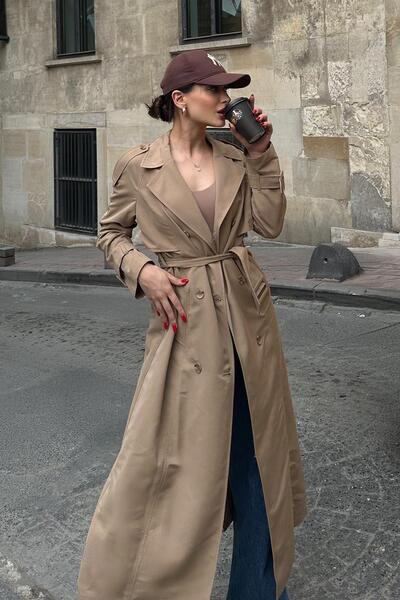 Olcay Μακριά καμπαρντίνα χωρίς επένδυση με επωμίδα και λεπτομέρεια από κάπα KAMEL 6701