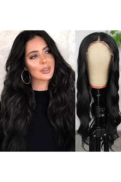 Mina Peruk Siyah Dalgalı Fiber Sentetik Tül Peruk