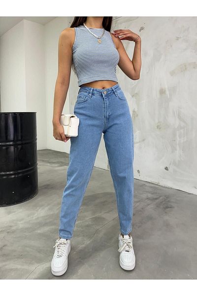 LİMABEL Lisa Aideen Women's Black High Waist Mom Lycra Jeans
