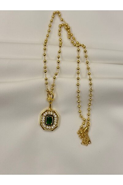 ANKA Accessories 14 K Altın Kaplama Yeşil Taşlı Serenay Kolye Gold 50cm