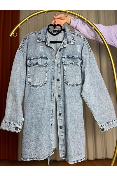 SMY TUNİK BOY BELİ KUŞAKLI KOT GÖMLEK CEKET