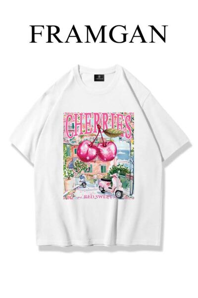 Framgan Kadın Cherry Kiraz Baskılı T-shirt