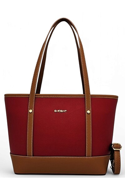 Evident Kırmızı&Taba Garnili Orta Boy Kova Model Kadın Omuz Çantası