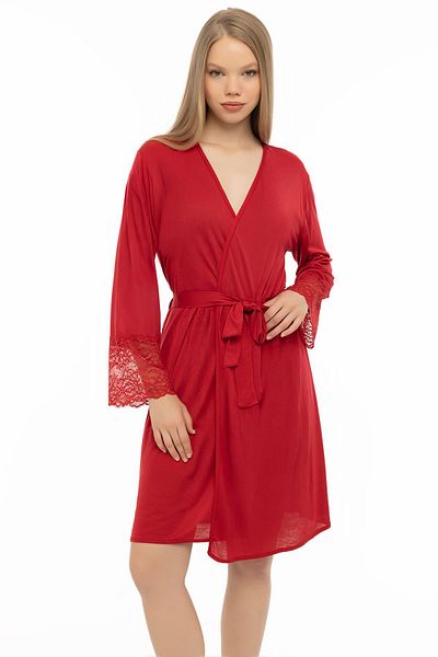 GIONA Combed Claret Red Double Nightgown Dressing Gown Set